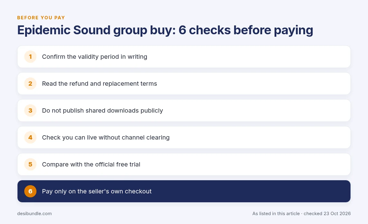 Is Epidemic Sound group buy safe? Checklist of 6 things to check before buying a Epidemic Sound group buy