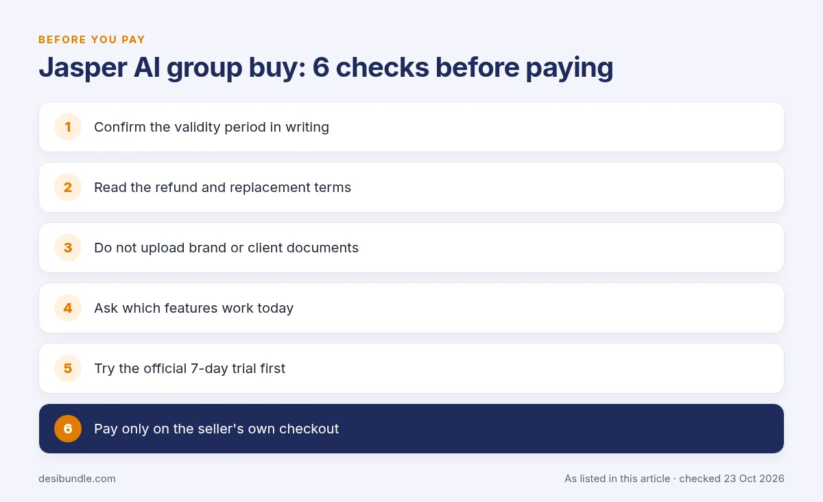 Is Jasper AI group buy safe? Checklist of 6 things to check before buying a Jasper AI group buy