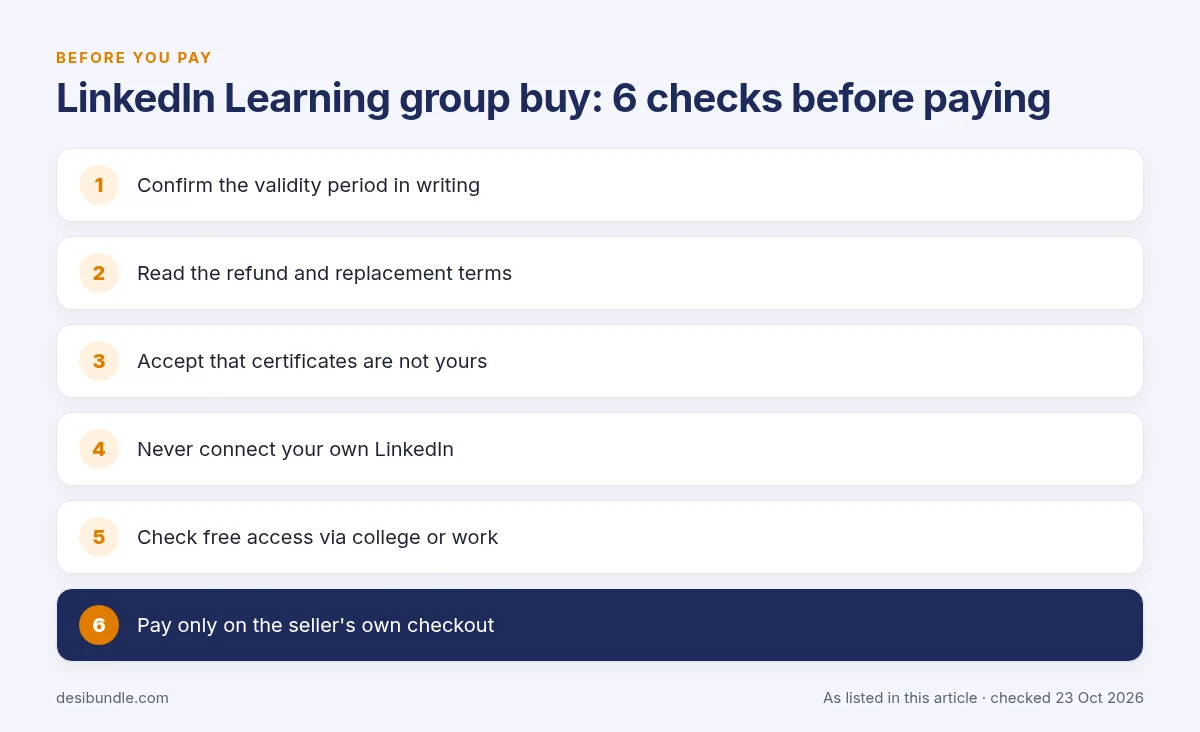Is LinkedIn Learning group buy safe? Checklist of 6 things to check before buying a LinkedIn Learning group buy