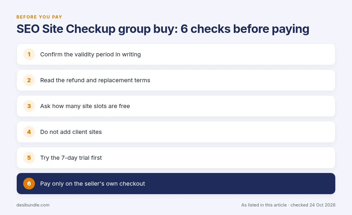 Is SEO Site Checkup group buy safe? Checklist of 6 things to check before buying a SEO Site Checkup group buy