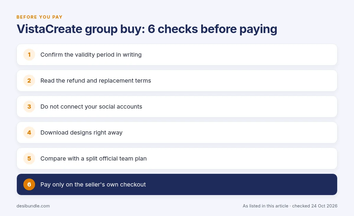 Is VistaCreate group buy safe? Checklist of 6 things to check before buying a VistaCreate group buy